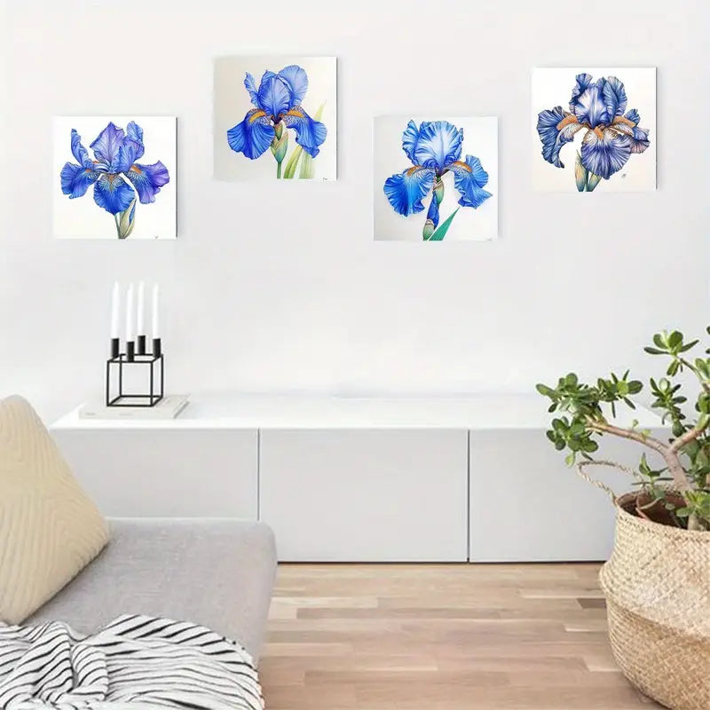 4pcs Vintage Style Iris Flower Botanical  Wall Art Canvas Framed