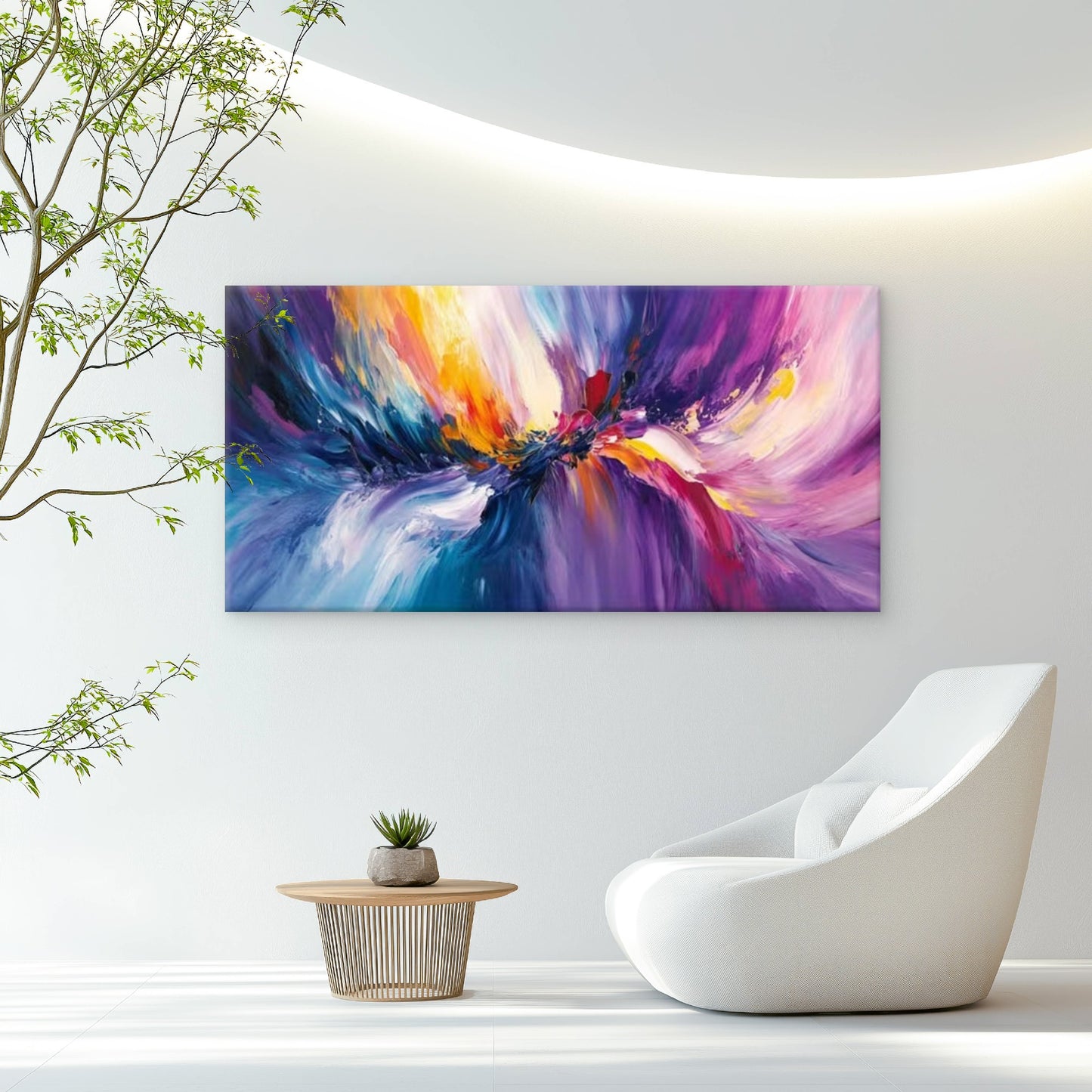 Yellow, Pink & Purple Abstract Wall Art Canvas Office Home Room Framed 120x60cm