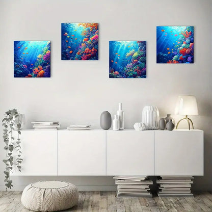 4pcs Abyssal Sea Colorful Coral Wall Art Canvas Framed