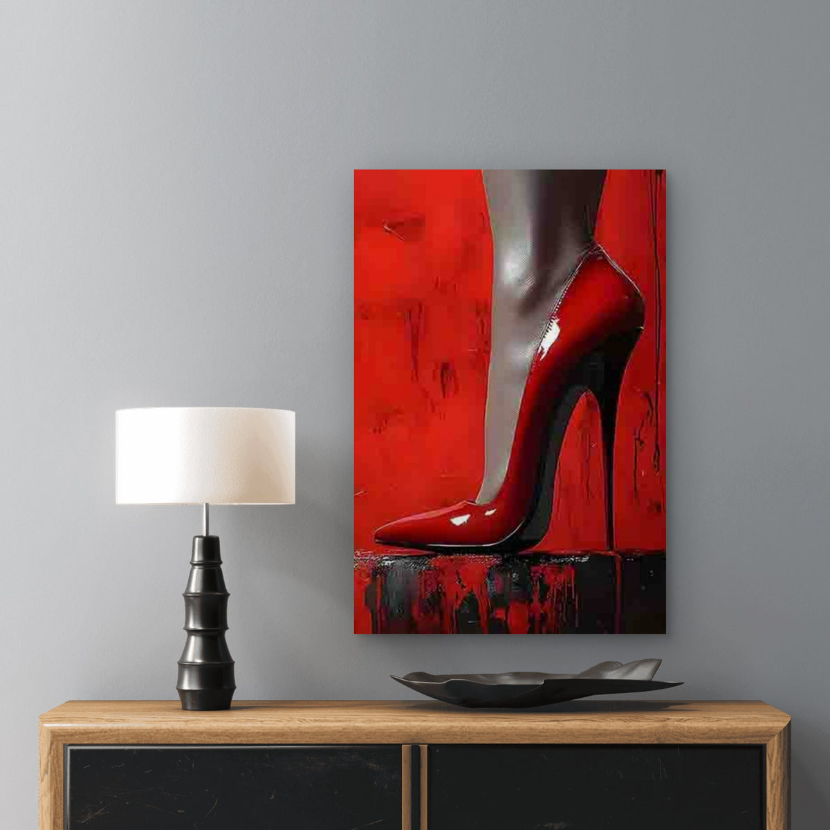 Modern Minimalist Red High Heels 40x60cm Metal Print Ready to Hang