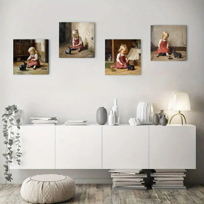 4pcs Little girl in the Red dress LA   Wall Art Canvas Framed