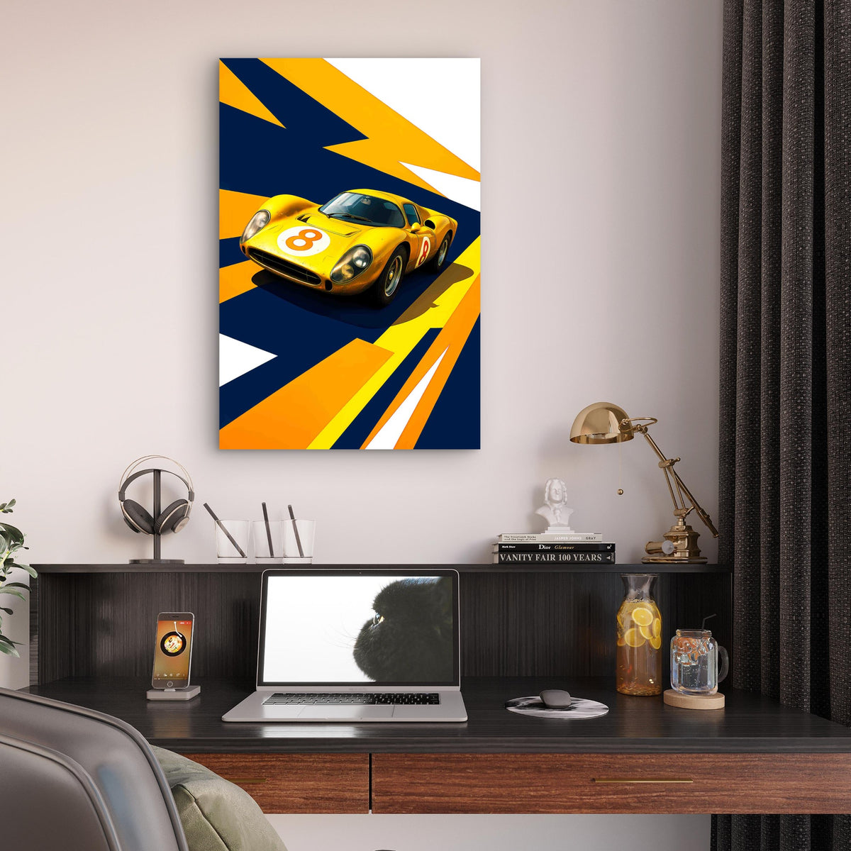 Classic Yellow Retro Le Mans Prototype Car 60x90cm Metal Print Ready to Hang