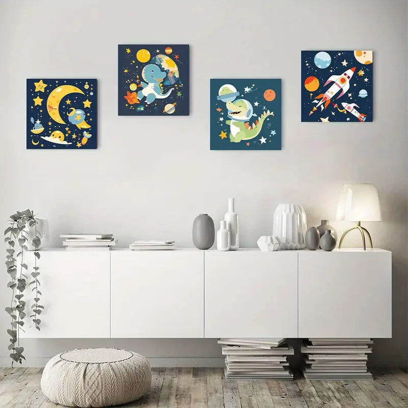 4pcs Outer Space Dinosaur Solar System  Wall Art Canvas Framed (Copy)