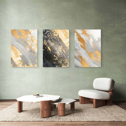 3pcs Gold Splatter Abstract Marble Wall Art Set Canvas Framed 60x90cm - High Quality Print 100% Australian Made Wall Canvas Ready to Hang