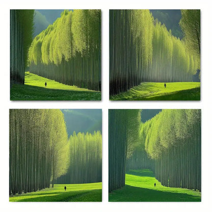 4pcs Vibrant Green Forest Canvas Prints Wall Art Canvas Framed