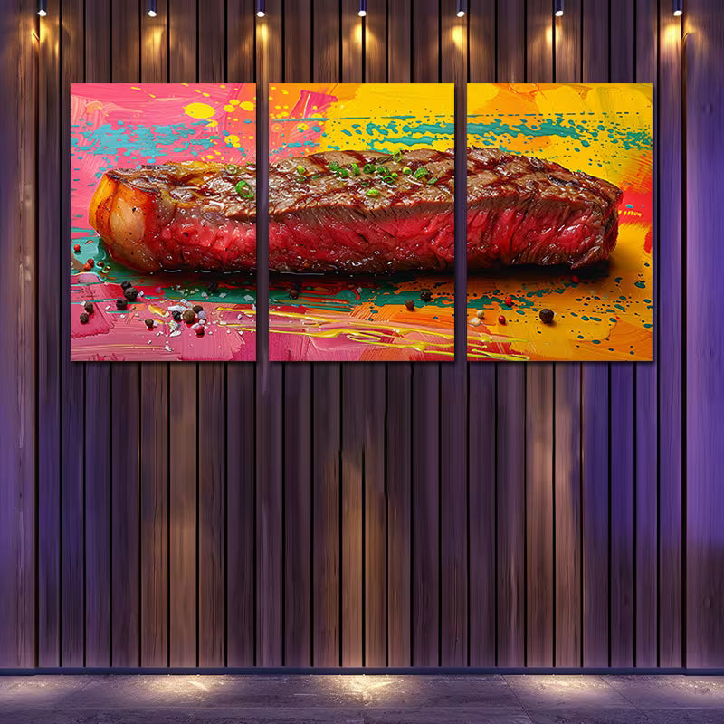 3pcs Vibrant Delicious Steak Design Wall Art Set Canvas Framed 40x60cm - High Quality Print 100% Australian Made Wall Canvas Ready to Hang