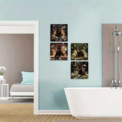 4pcs  Lucky Black Cat  LB  Wall Art Canvas Framed