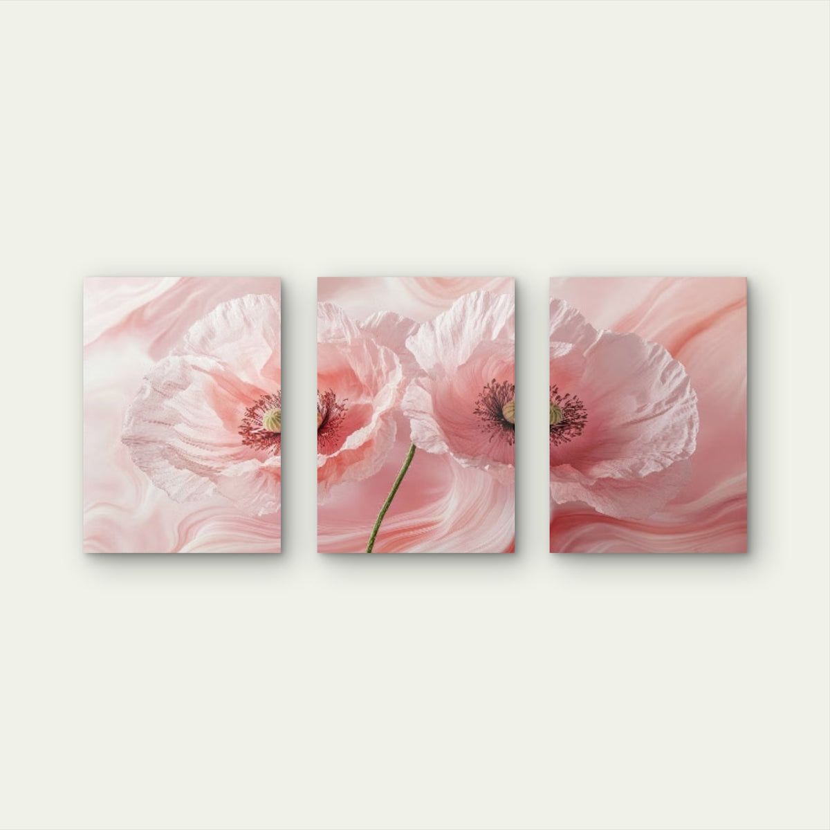 3pcs Blush Pink Poppy Floral Fluid Marble Botanical Romantic Watercolor Wall Art Set Canvas Framed 60x90cm - High Quality Print 100% Australian Made Wall Canvas Ready to Hang