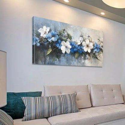 Blue And White Floral wall canvas office home room framed 120x60cm