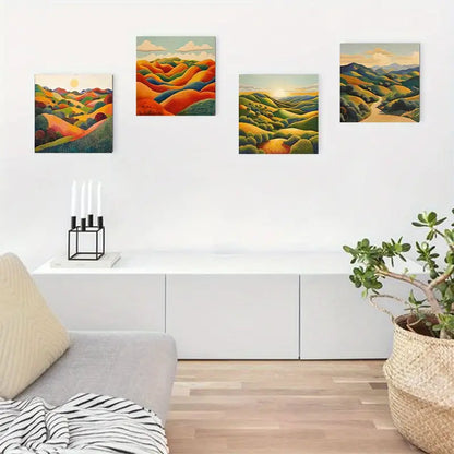 4pcs Colorful Rolling Hills & Winding Roads Desi Wall Art Canvas Framed