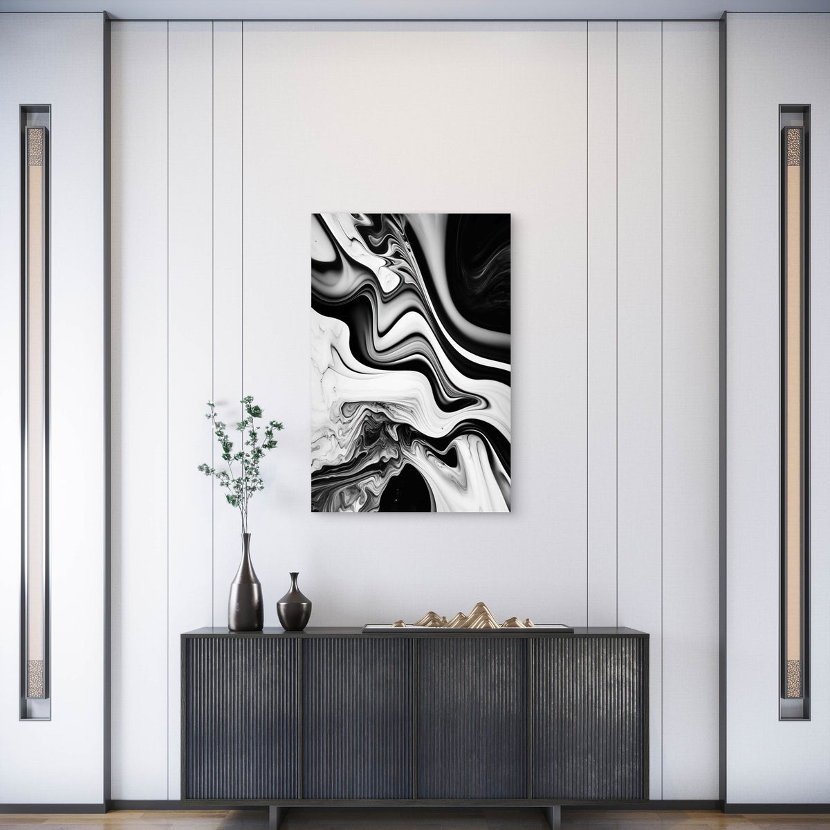 Black And White Marble Fluid Abstract 60x90cm Metal Print Ready to Hang