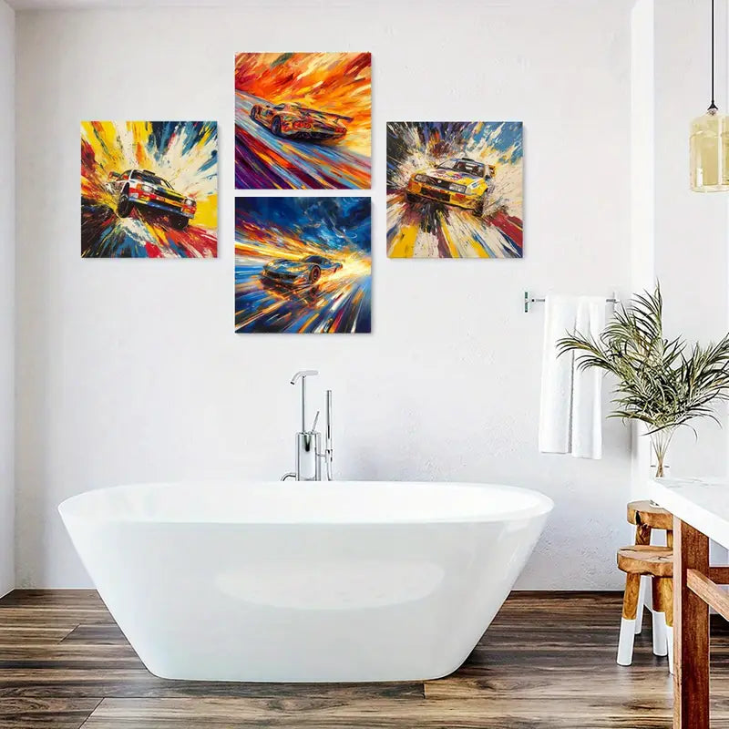 4pcs Racing Car Decorative Artwork Wall Art Canvas Framed