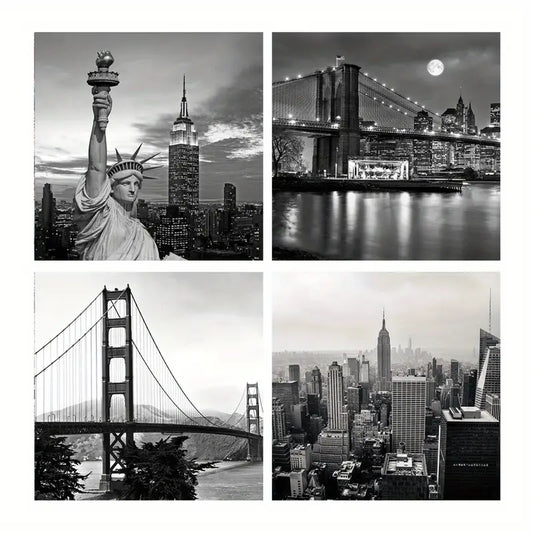 4pcs Empire State Building  Wall Art Canvas Framed