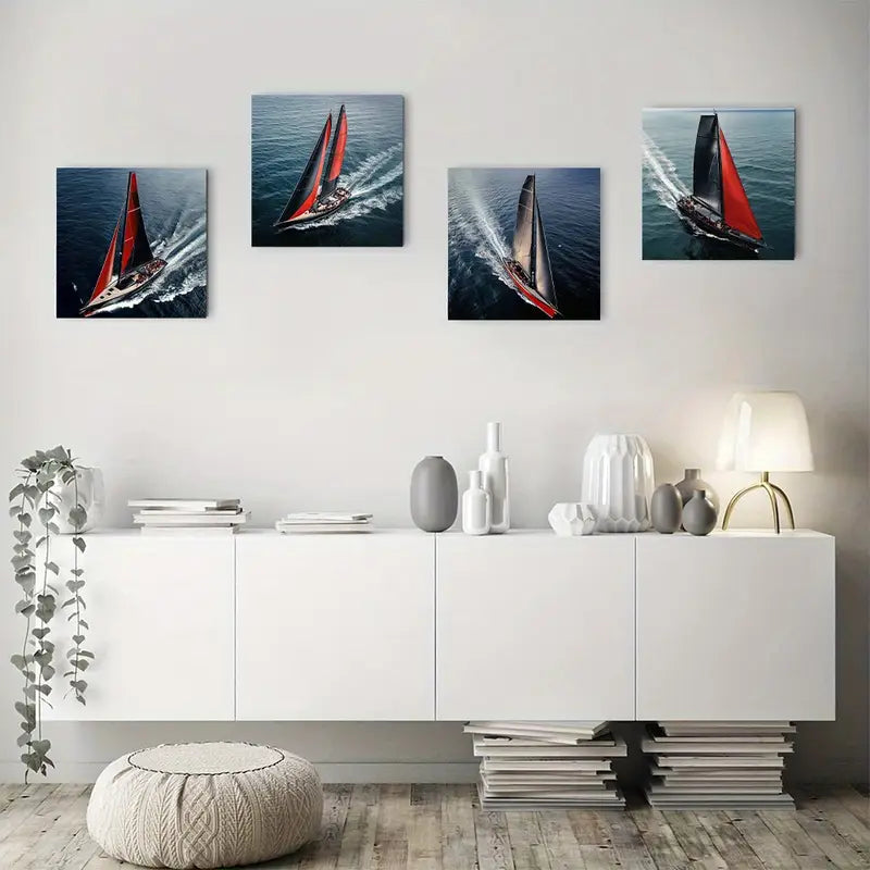 4pcs Modern Sailboat Race Canvas Prints Wall Art Canvas Framed