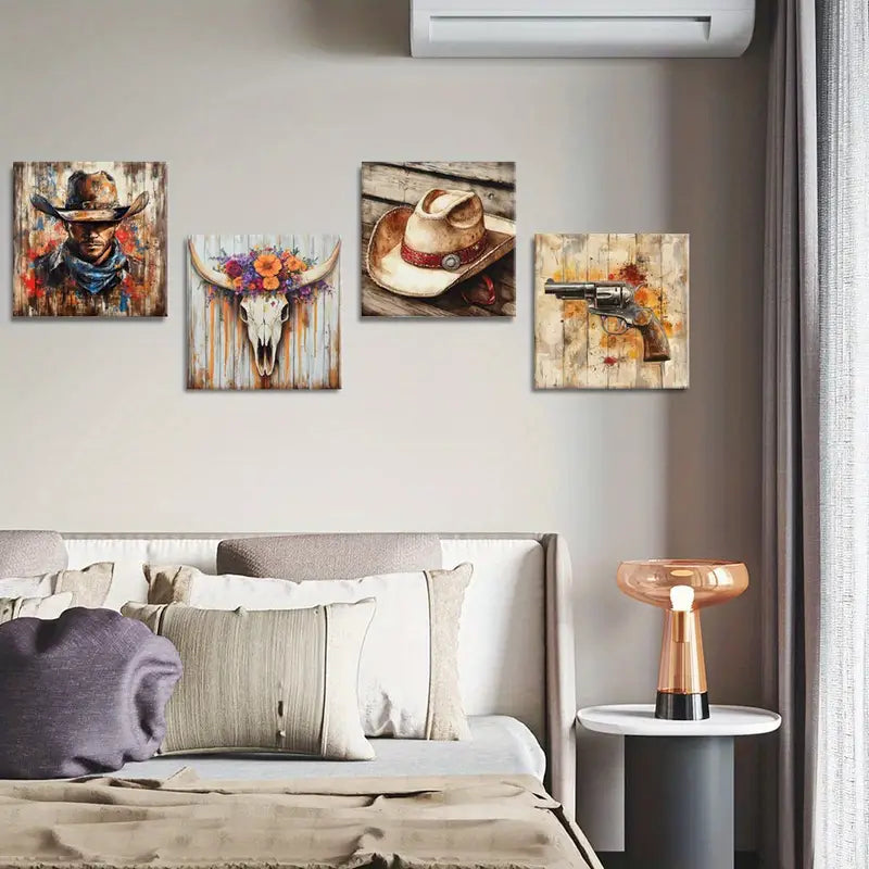 4pcs Western Style Decorative  Wall Art Canvas Framed