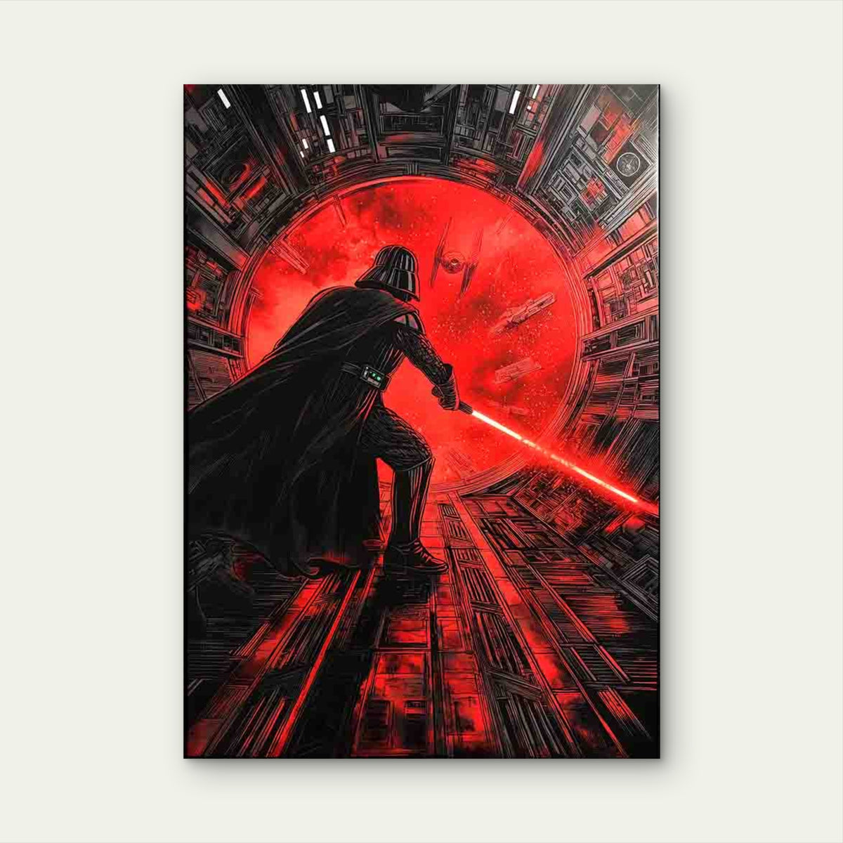 Caped Warrior Wielding Red Laser Sword 40x60cm Metal Print Ready to Hang