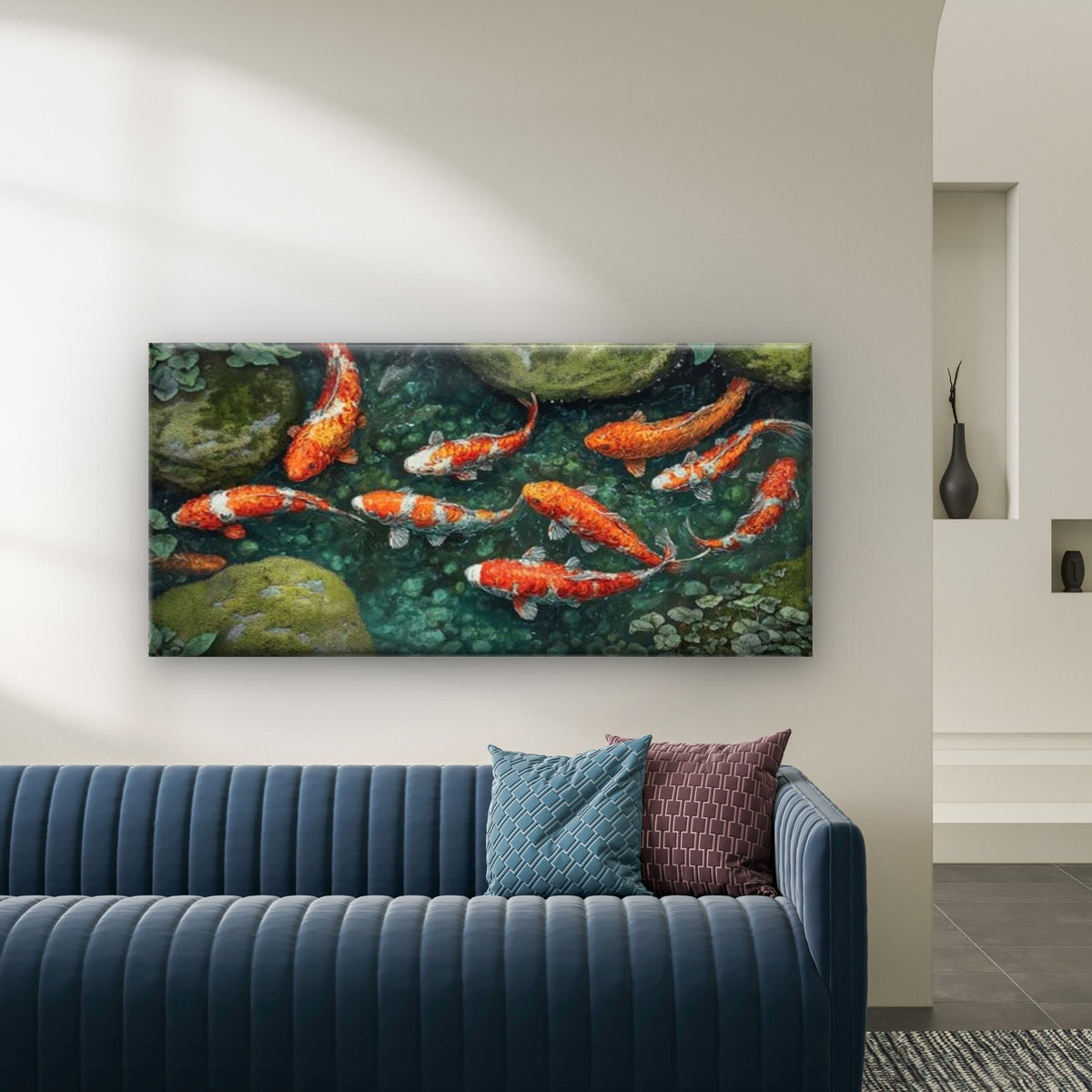 Vibrant Koi Fish Pond Wall Art Canvas Office Home Room Framed 120x60cm