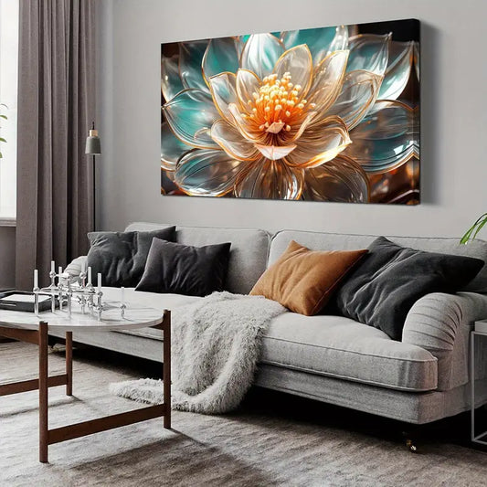 Stunning Gold & Blue Lotus Wall Art canvas office home room framed 120x60cm