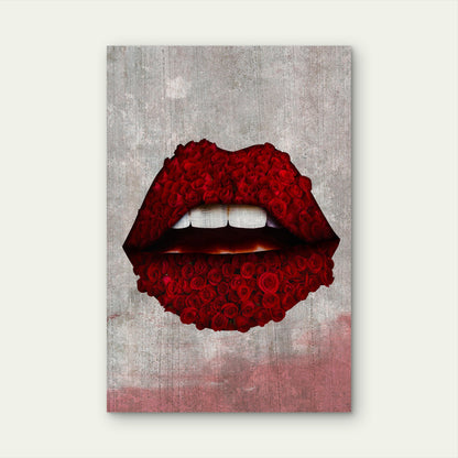 Lips Filled with Numerous Red Roses 60x90cm Metal Print Ready to Hang