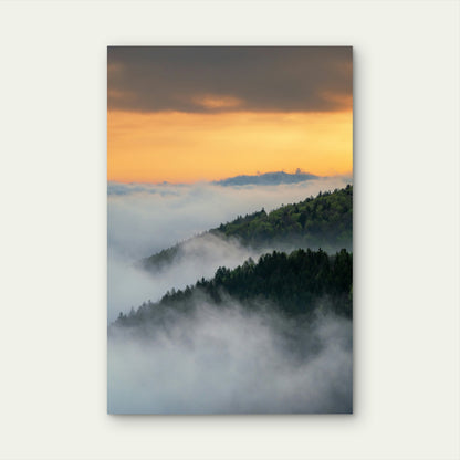 Foggy Mountain Sunrise 40x60cm Metal Print Ready to Hang