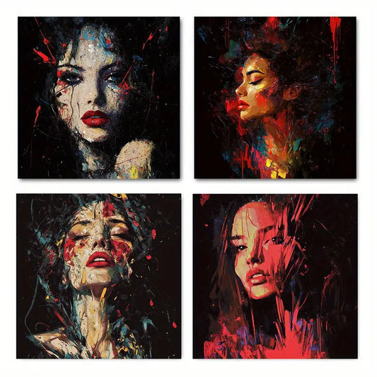4pcs Dream Girl Illustrations Wall Art Canvas Framed