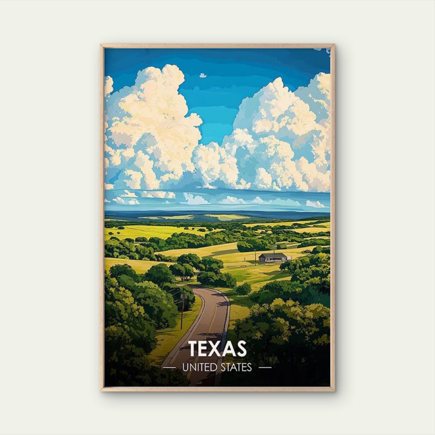 Texas Hill Country Winding Road View Travel Poster Print Wall Art