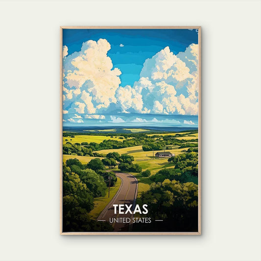 Texas Hill Country Winding Road View Travel Poster Print Wall Art