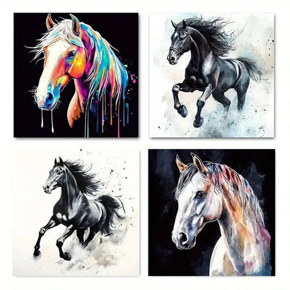 4pcs Colorful Running Horses Wall Art Canvas Framed