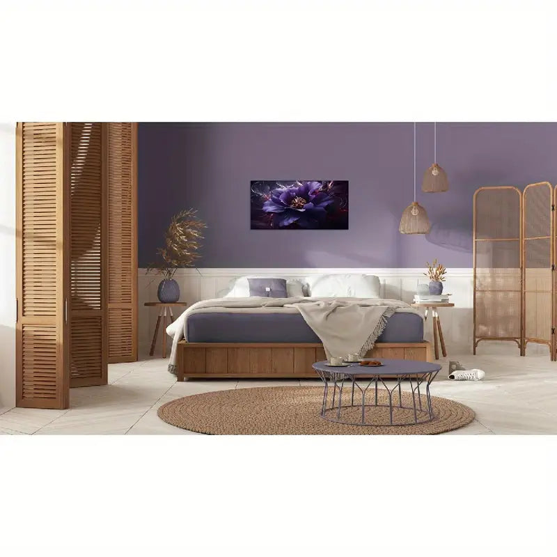 Abstract Purple Floral Vibrant Purple Flower Wall Art canvas office home room framed 120x60cm