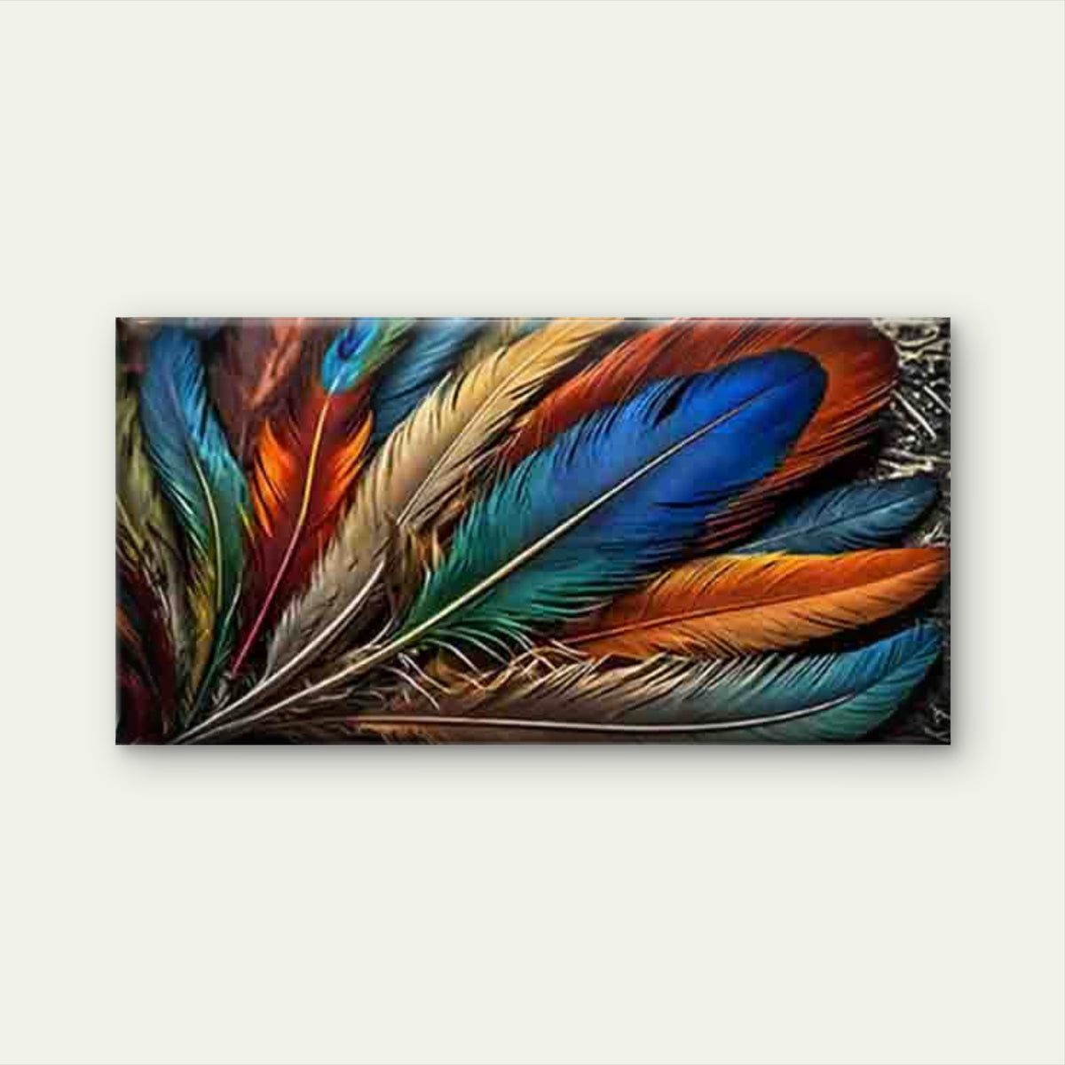 Vibrant Multicolored Feather Wall Art Canvas Office Home Room Framed 120x60cm
