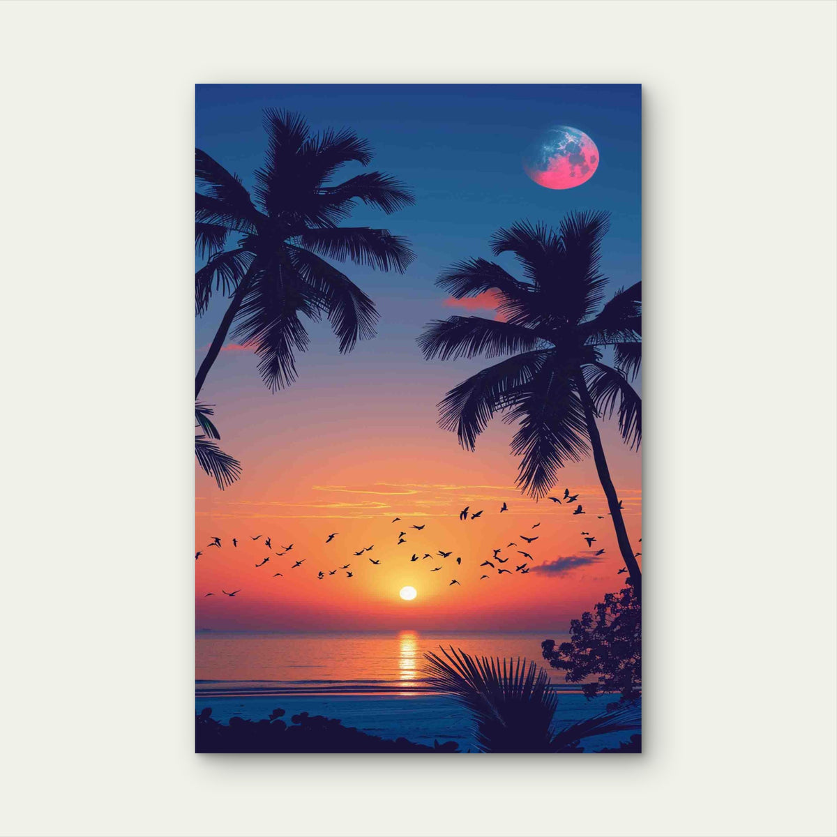 Tropical Beach Sunset Scene Metal Print Ready to Hang