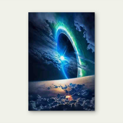 Vibrant Space Scene with Green Aurora 60x90cm Metal Print Ready to Hang