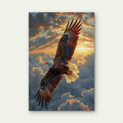 Eagle Soaring at Sunset Sky 60x90cm Metal Print Ready to Hang