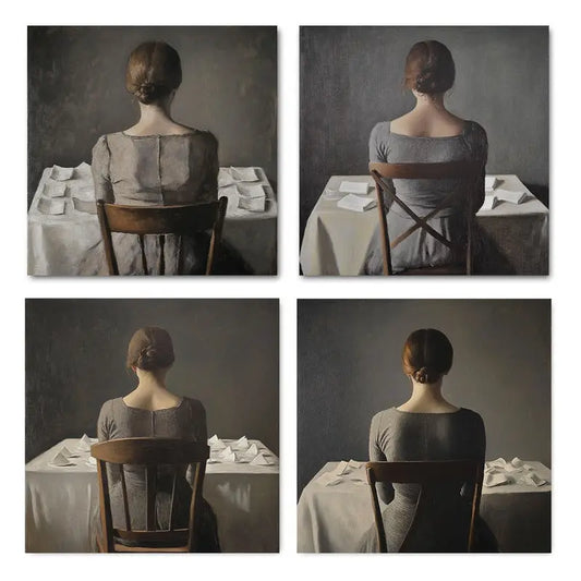 4pcs Elegant Back View Of Women In Modern Dress Wall Art Canvas Framed