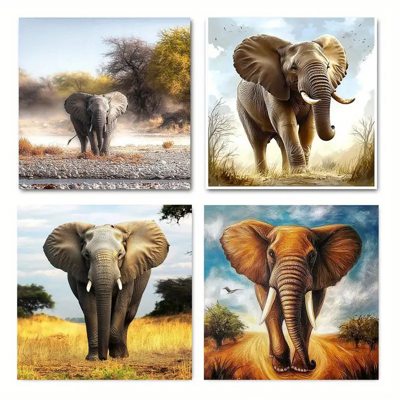 4pcs Elephan Elegant Modern Wall Art Canvas Framed