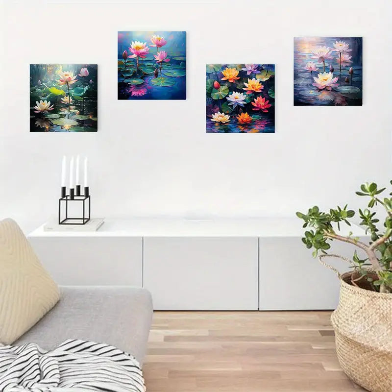 4pcs  Zen for Lotus Flower Themed     Wall Art Canvas Framed