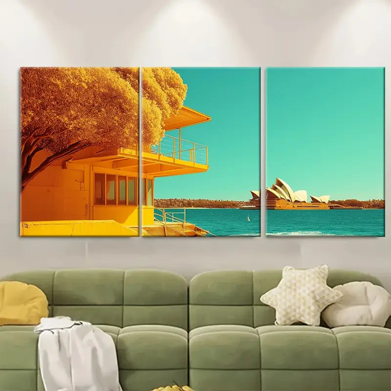 3pcs Sydney Opera & Byron Bay Australia Wall Art Set Canvas Framed 60x90cm - High Quality Print 100% Australian Made Wall Canvas Ready to Hang
