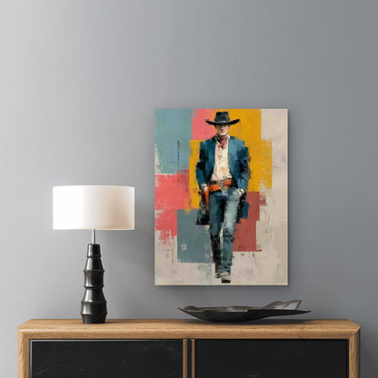 Colorful Abstract Cowboy 60x90cm Metal Print Ready to Hang