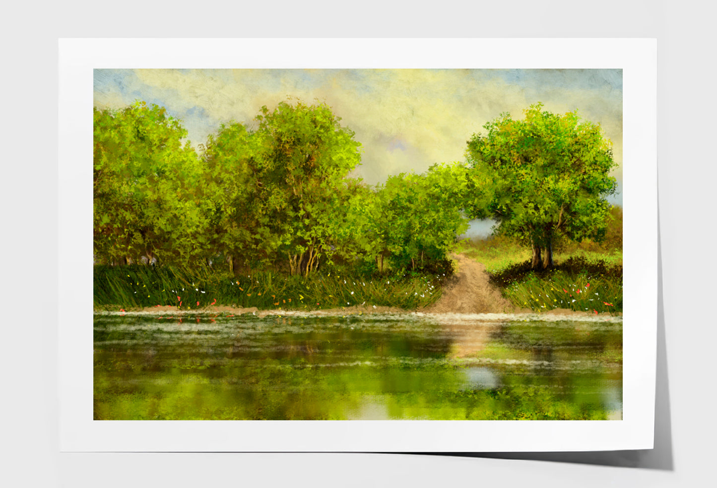 Lake In The Forest Oil Painting Wall Art Limited Edition High Quality Print Unframed Roll Canvas None