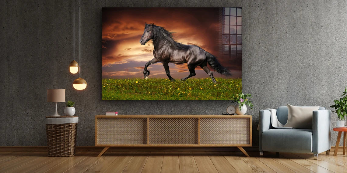 Horse in Grass Field UV Direct Aluminum Print Australian Made Quality