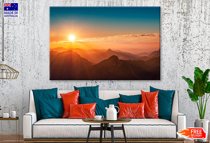 Colorful Sunset on Top of Austrian Mountain Alps  Wall Art Decor 100% Australian Made