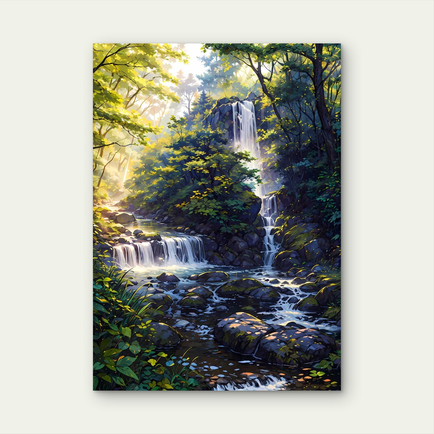 Tropical Forest Stream Waterfall 60x90cm Metal Print Ready to Hang