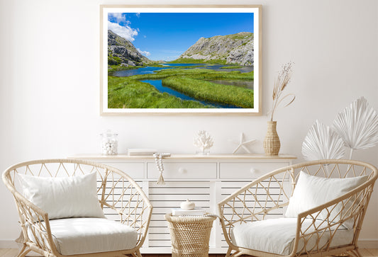 A River Flowing Through a Valley with Mountains Home Decor Premium Quality Poster Print Choose Your Sizes