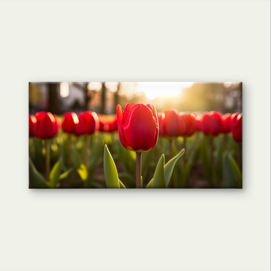 Red Tulips Flower Garden Spring Sunrise Wall Art Canvas Office Home Framed 120x60cm