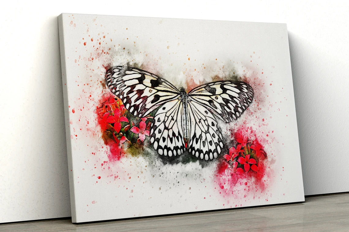 Black and red butterfly water color painting UV Direct Aluminum Print Australian Made Quality