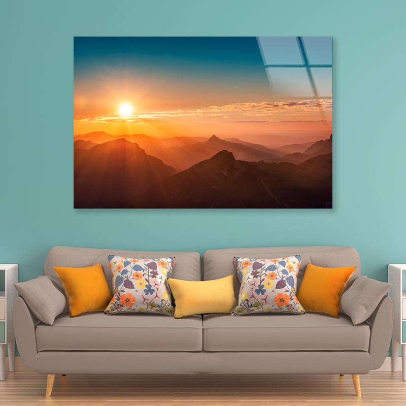 Colorful Sunset on Top of Austrian Mountain Alps Acrylic Glass Print Tempered Glass Wall Art 100% Made in Australia Ready to Hang