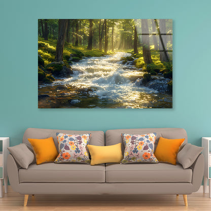 Autumn Forest, River Acrylic Glass Print Tempered Glass Wall Art 100% Made in Australia Ready to Hang