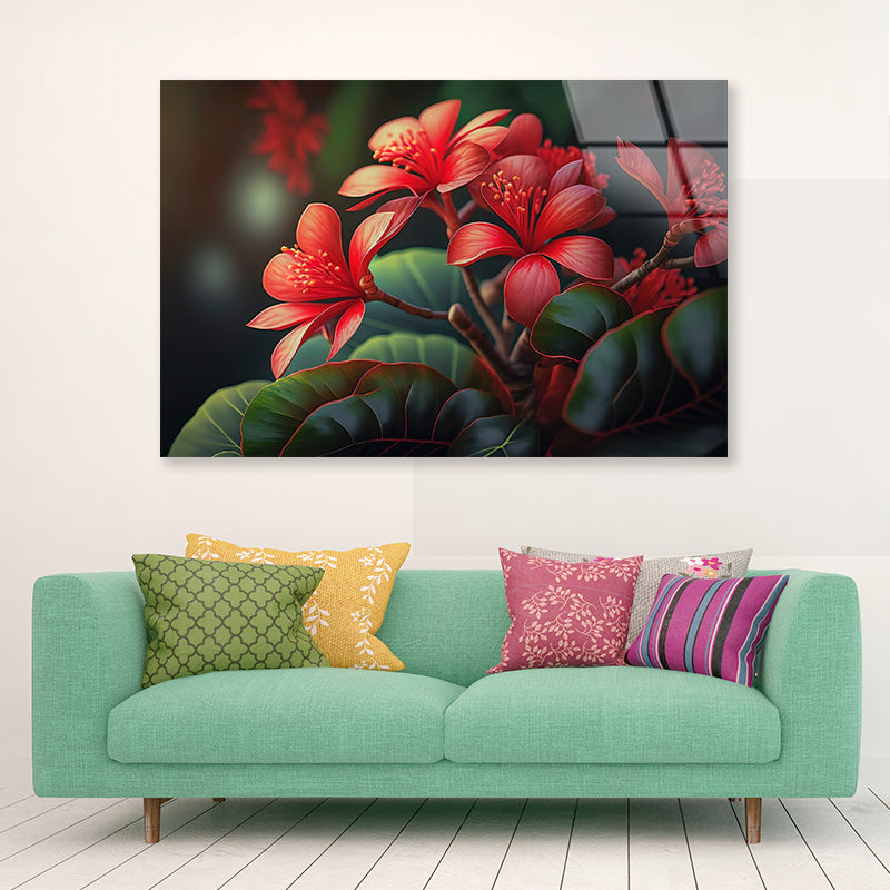 Red Tropical Flowers Acrylic Glass Print Tempered Glass Wall Art 100% Made in Australia Ready to Hang