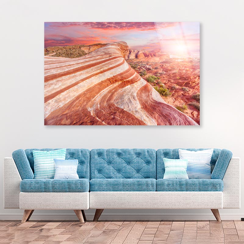 Amazing Colors and Shape of The Fire Wave Rock in Valley Of Fire State Park, Nevada, USA Acrylic Glass Print Tempered Glass Wall Art 100% Made in Australia Ready to Hang