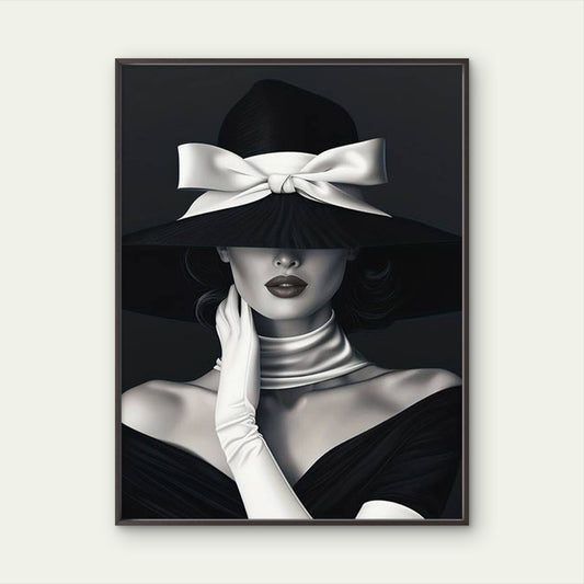 Woman in Black And White Adorned with Top Hat Fashion Home Decor Premium Quality Poster Print Choose Your Sizes
